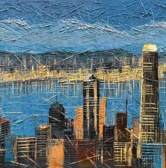 Hongkong skyline canvas art, modern Hongkong painted on canvas ,Street view Hongkong fine art on canvas, modern Hongkongstreet view