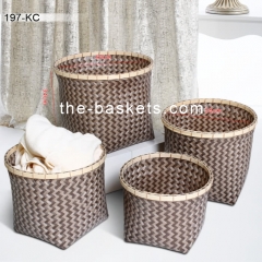 PP strap round basket with bamboo rim