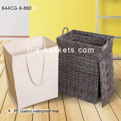 Resin wicker hamper with water resistant liner