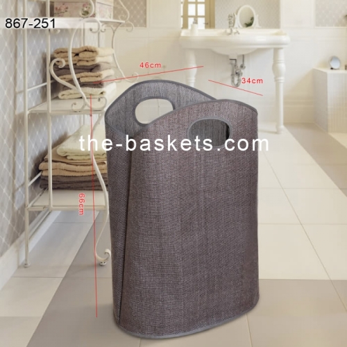 PE coated water-resistant fabric foldable laundry hamper with hole carrying handle