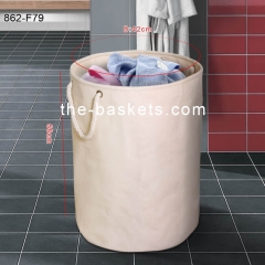 Fabric foldable round laundry basket with cotton rope handle