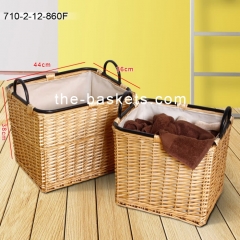 Willow basket with water resistant liner and wire handle