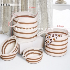Cotton rope round basket  with handle