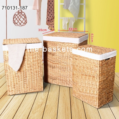 Rectangular water hyacinth laundry hamper