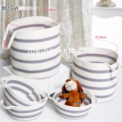 Cotton rope round basket  with handle