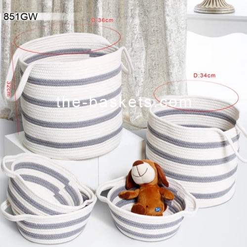 Cotton rope round basket  with handle