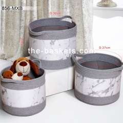 Cotton rope and fabric  basket with handle