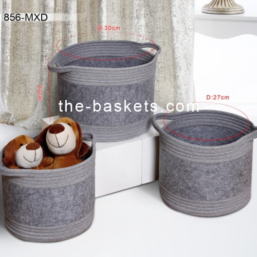 Cotton rope and fabric  basket with handle