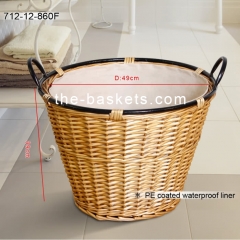 Willow basket with water resistant liner and wire handle
