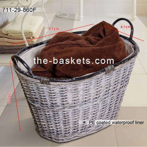 Willow basket with water resistant liner and wire handle