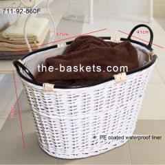Willow basket with water resistant liner and wire handle