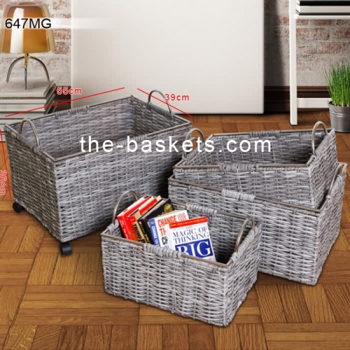 Resin wicker basket with wire handle