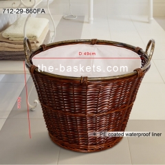Willow basket with water resistant liner and wire handle