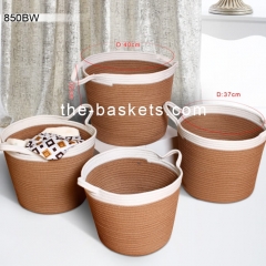 Cotton rope round tapered basket with handle