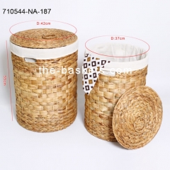 Round water hyacinth laundry hamper