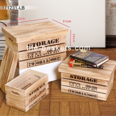 Wood rectangular storage basket with lid