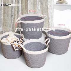 Cotton rope round tapered basket with handle