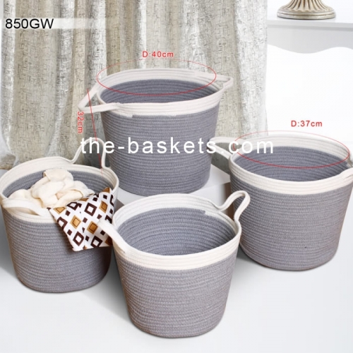 Cotton rope round tapered basket with handle