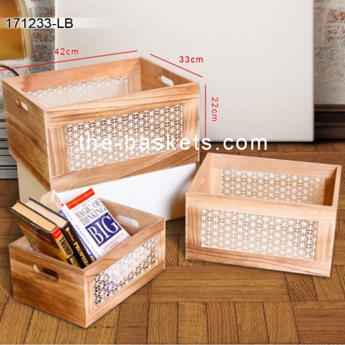 Wood rectangular storage basket