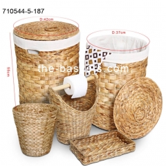 Round water hyacinth laundry hamper