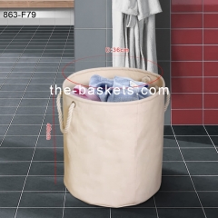 Fabric foldable round laundry basket with cotton rope handle