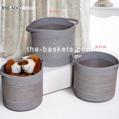Cotton rope and fabric  basket with handle