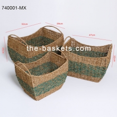 Seagrass storage basket in two-tone color