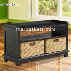 Long bench with two storage baskets