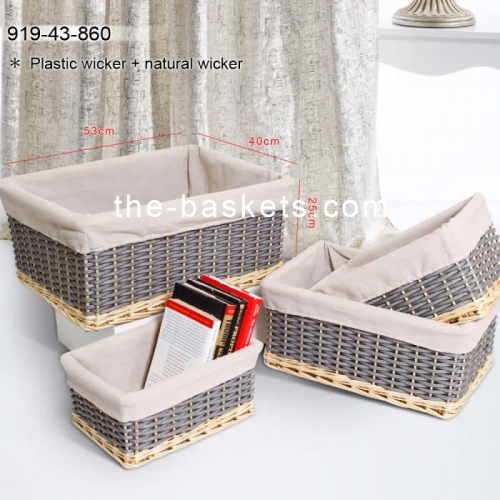 Willow & resin wicker storage basket with liner