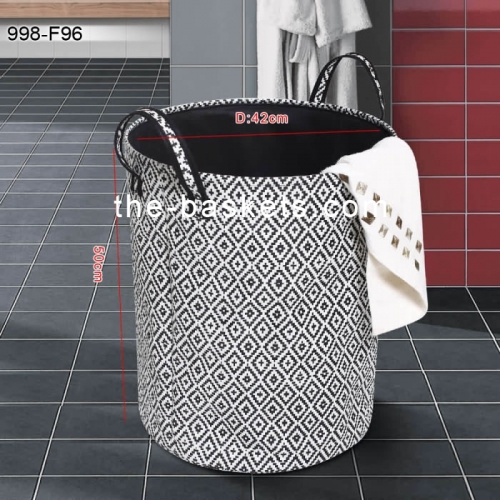 Fabric laundry hamper with long handles