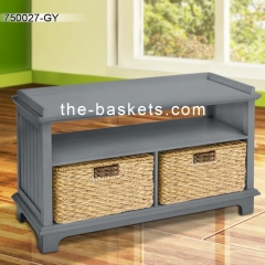 Long bench with two storage baskets