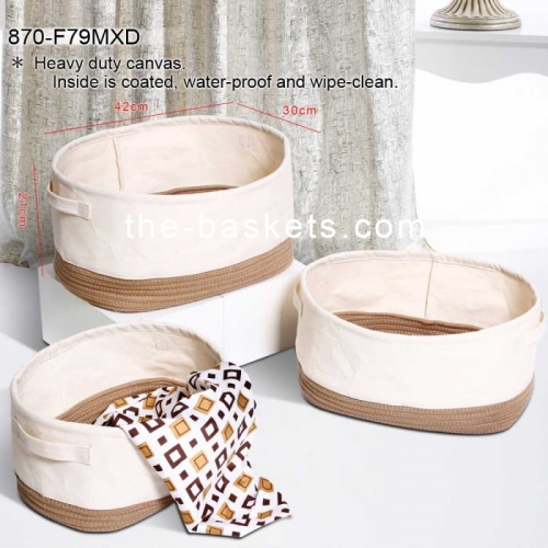 Fabric round basket with cotton rope bottom