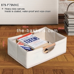 Fabric storage basket with wood handle