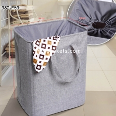 Fabric laundry hamper with long handles