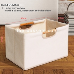 Fabric storage basket with wood handle