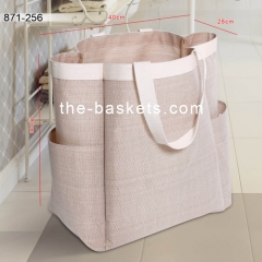 Fabric laundry basket with long handles