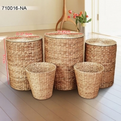 Round water hyacinth laundry hamper