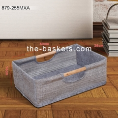 Fabric storage basket with wood handle