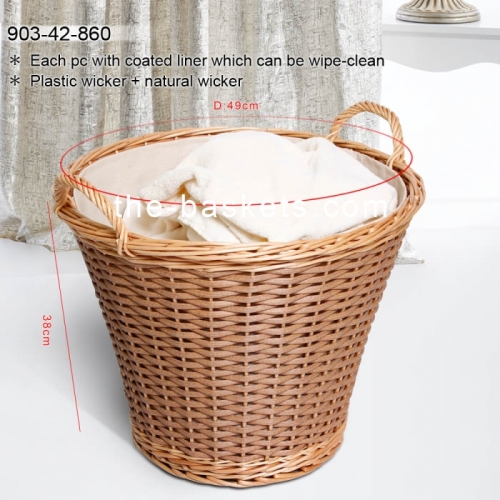 Willow & resin wicker storage basket with liner