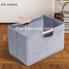 Fabric storage basket with wood handle