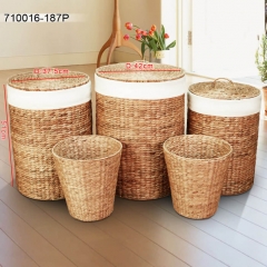 Round water hyacinth laundry hamper