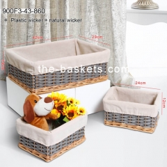 Willow & resin wicker storage basket with liner