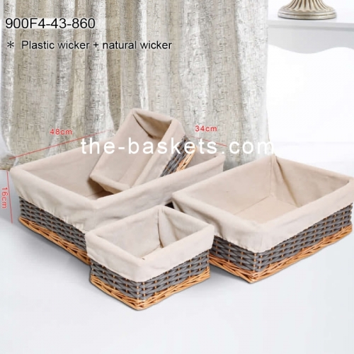 Willow & resin wicker storage basket with liner