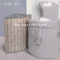 Willow corner hamper with iron frame