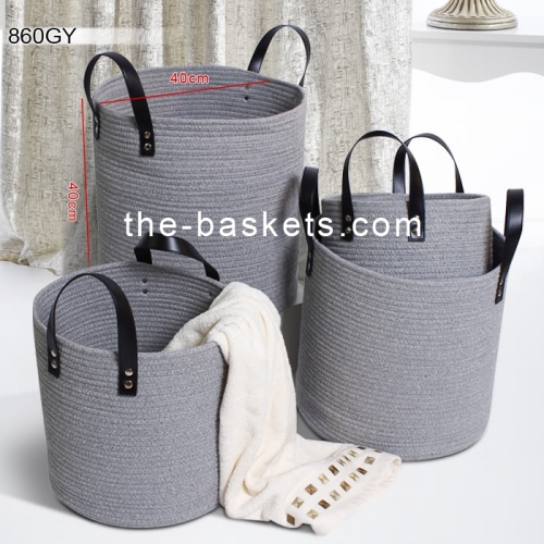 Cotton rope basket with handle