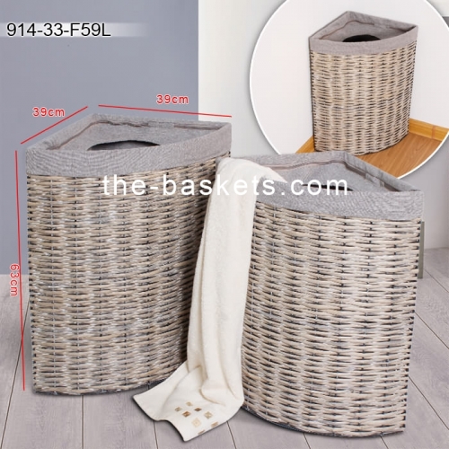 Willow corner hamper with iron frame