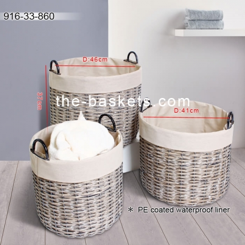 Willow storage basket with metal ear handles