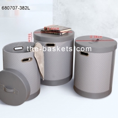 Marble pattern printed fabric round laundry with cover lid