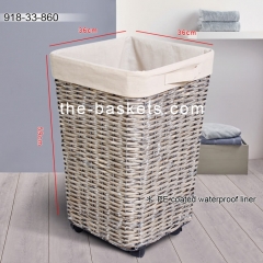Willow laundry basket on wheels