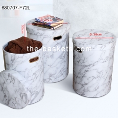 Marble pattern printed fabric round laundry with cover lid